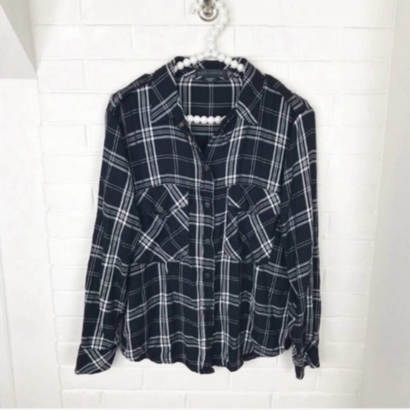Sanctuary Tops - {Sanctuary} Black & White Plaid Button Down Top